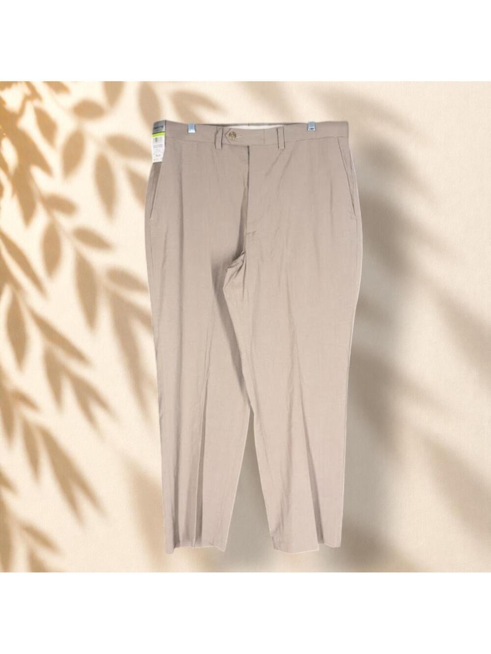 New Claiborne Dress Pants Men 36*29 Beige Mid Rise Pleated Pockets Straight